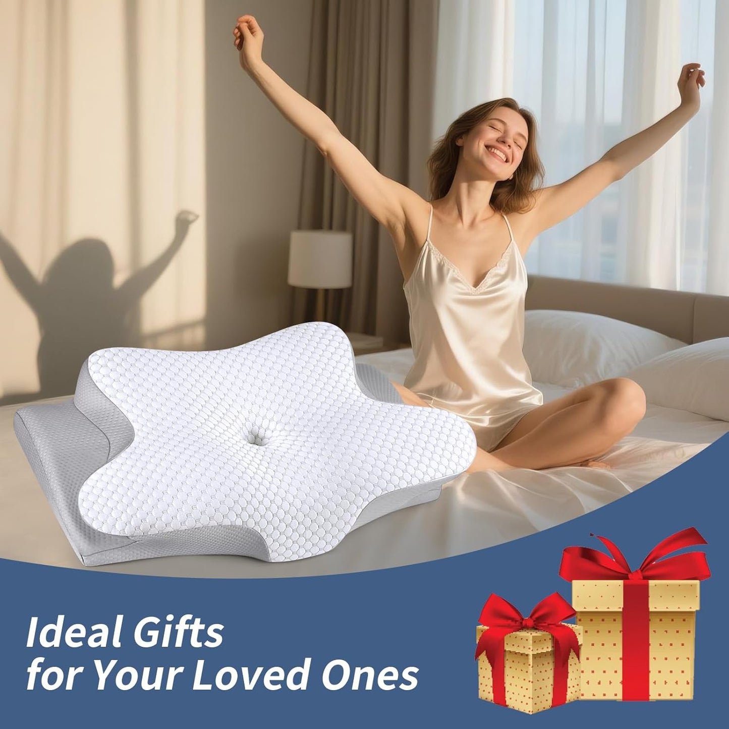 Cervical Neck Pillow for Sleeping - Ergonomic Side Sleeper Pillow for Pain Relief, Contour Cervical Pillow for Neck Support, Orthopedic Memory Foam Pillows Bed Pillow for Side Back Stomach Sleeper