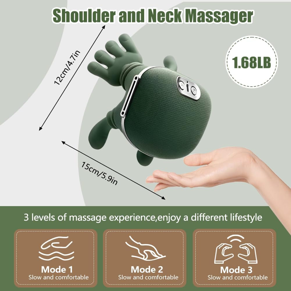 2026 New Electric Shiatsu Neck and Back Massager, Neck Massager with Heat, Shoulder Massager, 3 Intensity Levels + 2 Heat Settings, 4D Kneading Massage, Simulates a Real Palm Massage for Comfort