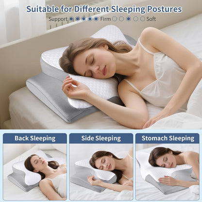 Cervical Neck Pillow for Sleeping - Ergonomic Side Sleeper Pillow for Pain Relief, Contour Cervical Pillow for Neck Support, Orthopedic Memory Foam Pillows Bed Pillow for Side Back Stomach Sleeper