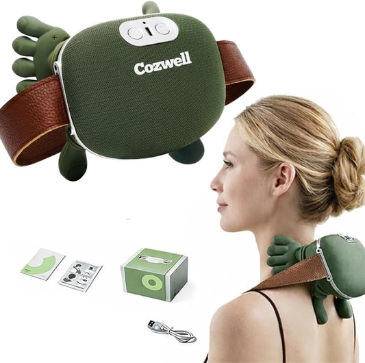 4D Wireless Neck Shoulder Massager - Upgraded 5 Mode-Massage System, Extended Battery, Bpa-Free, Vegan Leather Strap - Deep Tissue Massage- Portable Shiatsu Massager - Dual Heat