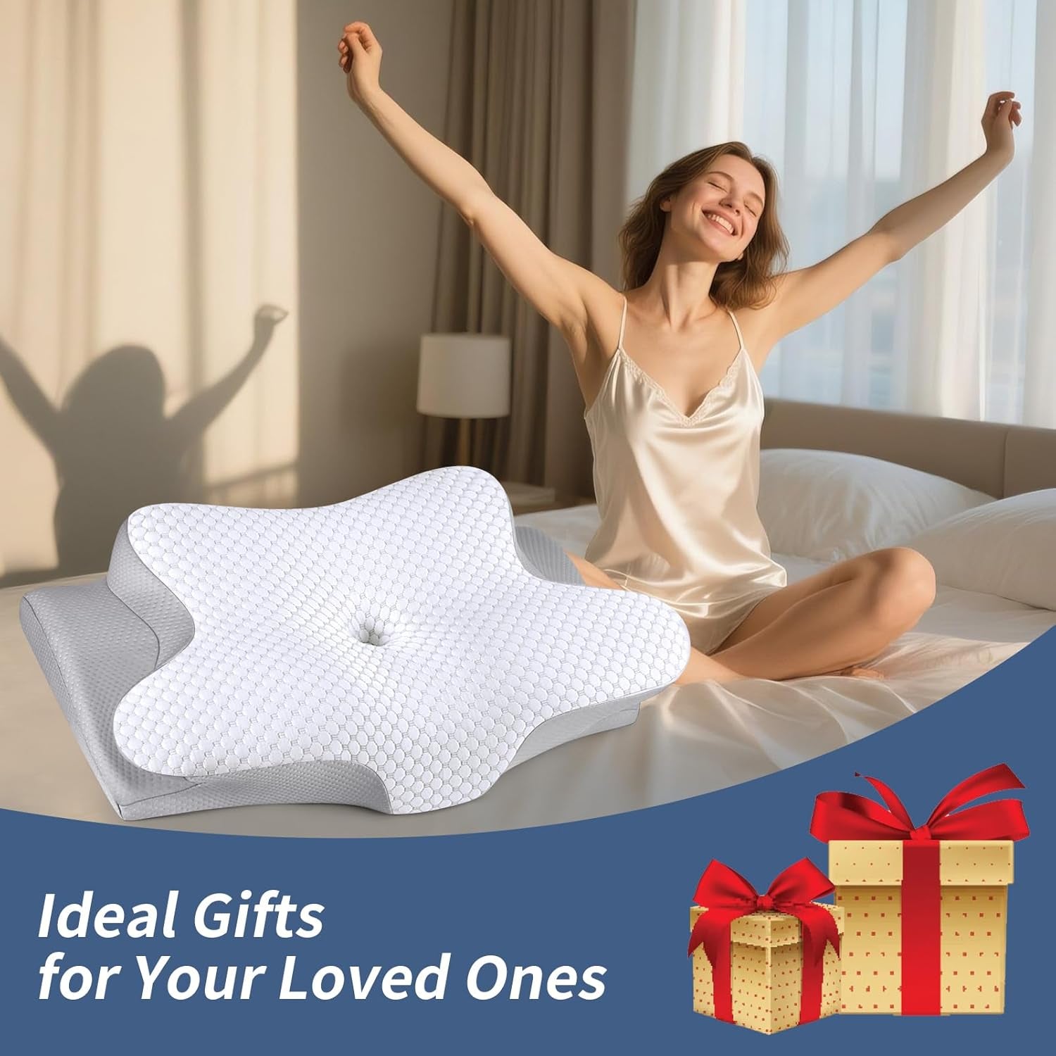 Cervical Neck Pillow for Sleeping - Ergonomic Side Sleeper Pillow for Pain Relief, Contour Cervical Pillow for Neck Support, Orthopedic Memory Foam Pillows Bed Pillow for Side Back Stomach Sleeper