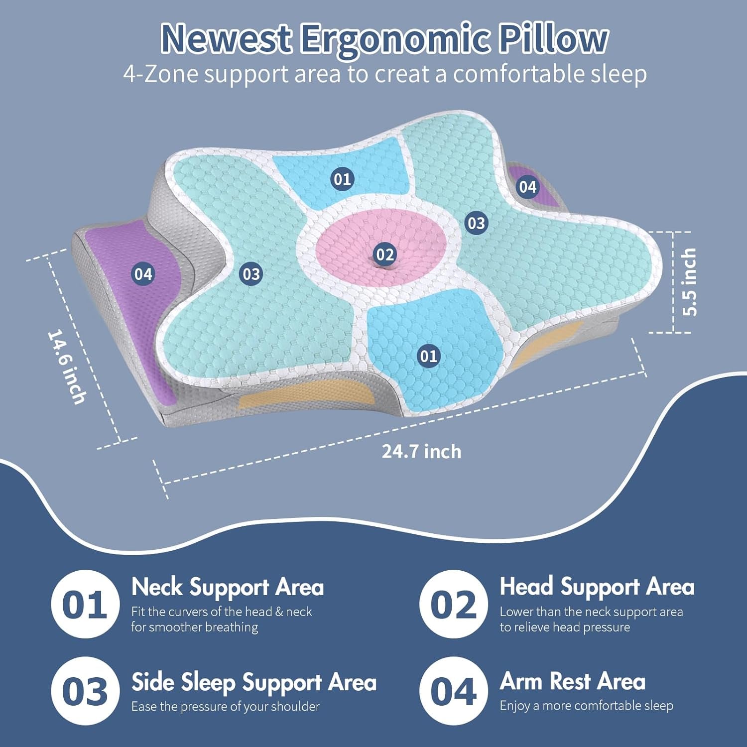 Cervical Neck Pillow for Sleeping - Ergonomic Side Sleeper Pillow for Pain Relief, Contour Cervical Pillow for Neck Support, Orthopedic Memory Foam Pillows Bed Pillow for Side Back Stomach Sleeper
