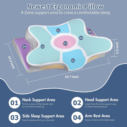 Cervical Neck Pillow for Sleeping - Ergonomic Side Sleeper Pillow for Pain Relief, Contour Cervical Pillow for Neck Support, Orthopedic Memory Foam Pillows Bed Pillow for Side Back Stomach Sleeper